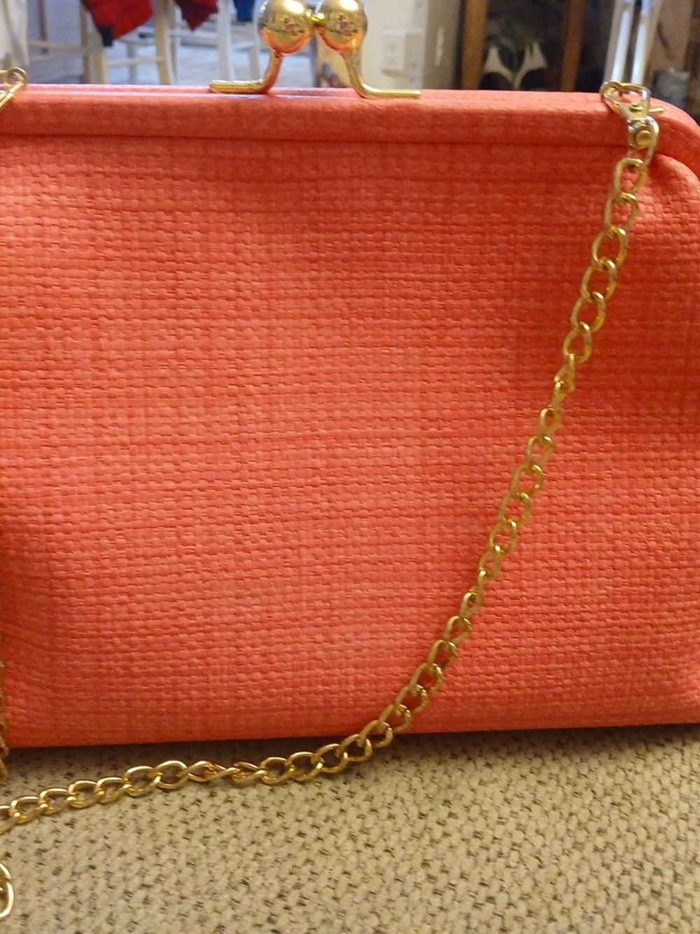 Pink Textured Frame Clutch with Gold Chain